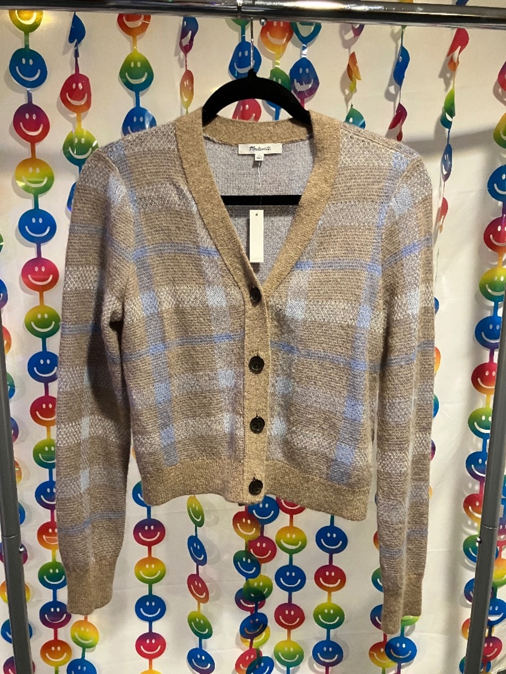 NWT Madewell Alpaca-Blend V-Neck Cardigan in Plaid (XS)